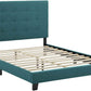Queen Platform Tufted Upholstered Bed Teal Velvet Texture
