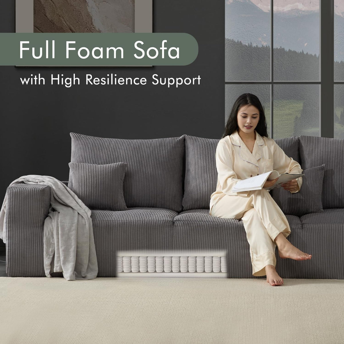 Gray 113 Inch Modular Upholstered Sectional Sofa Sleeper