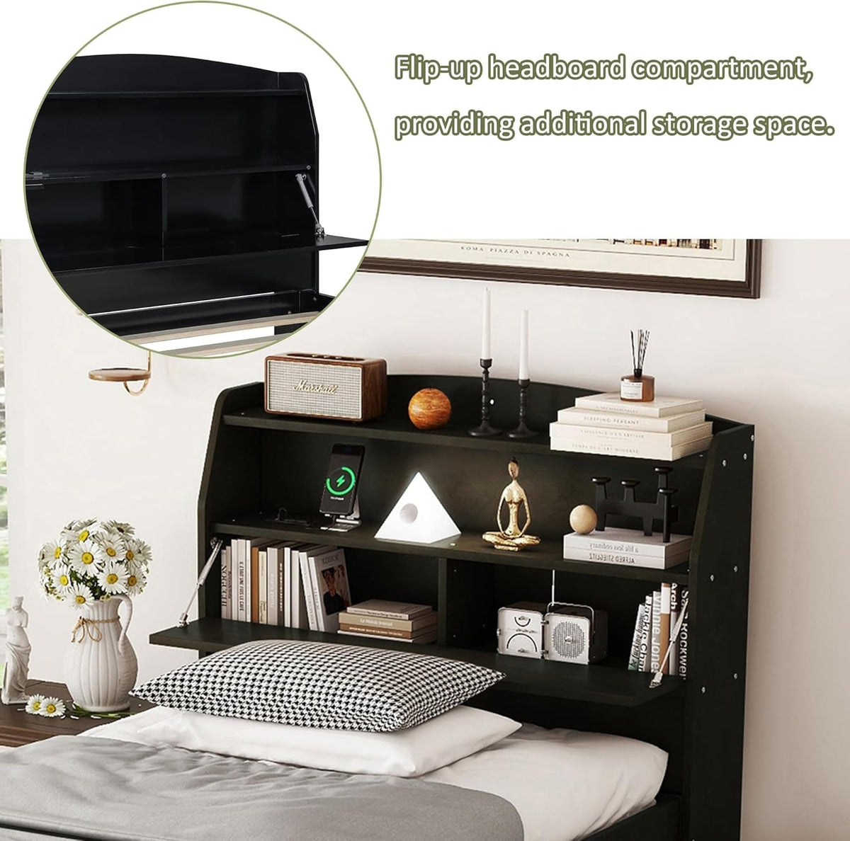 Twin Size Platform Bed With Concealed Headboard Storage