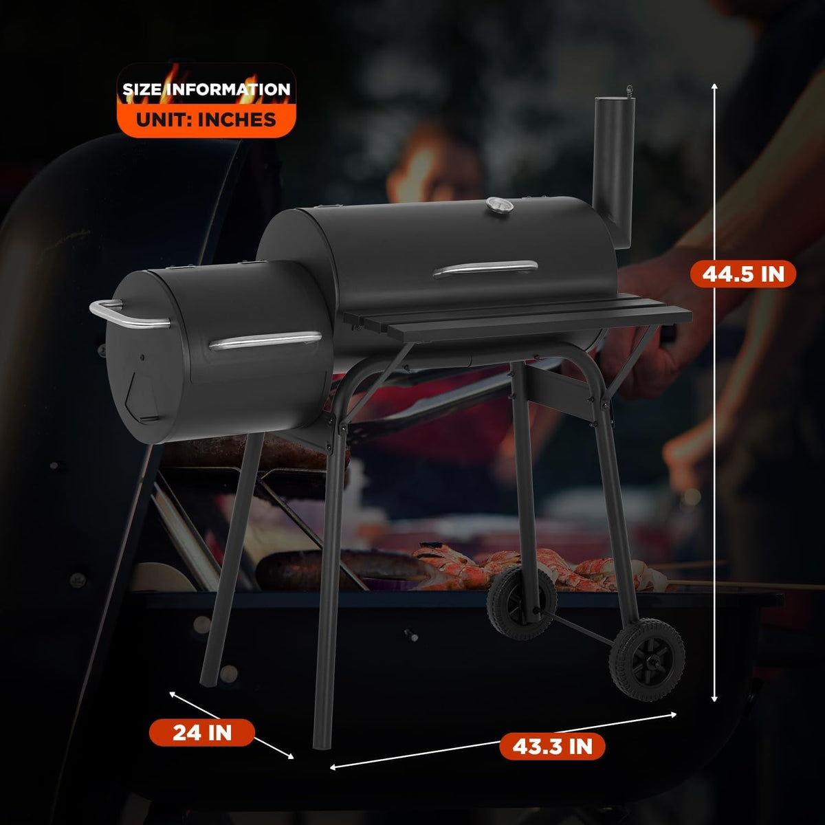 43Inch Charcoal Outdoor Grill Offset Smoker Portable