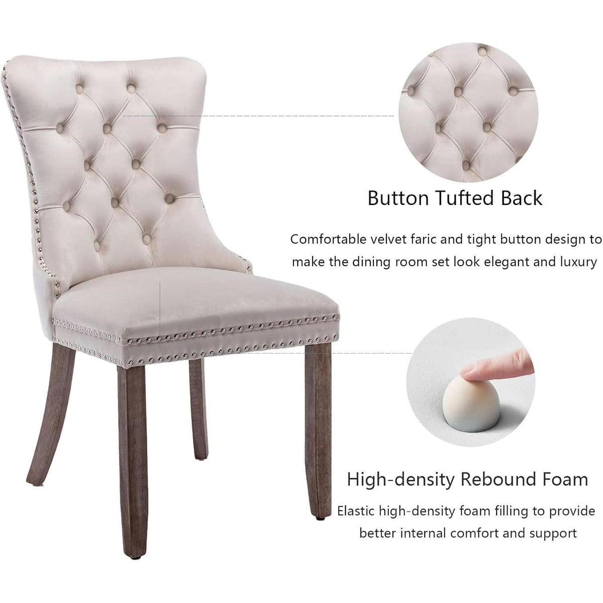 Beige Velvet Dining Chairs Set Of Six Tufted Wingback
