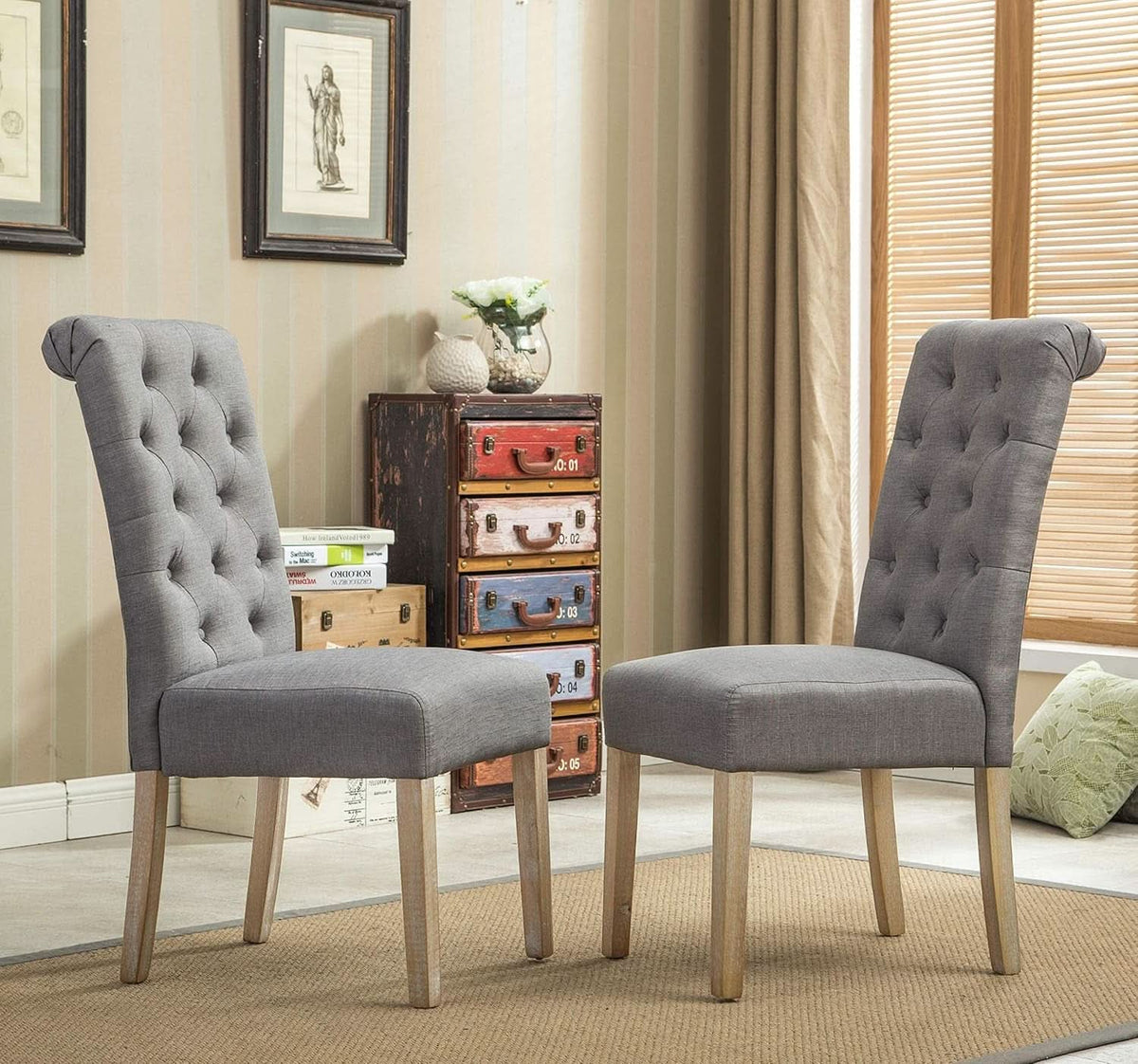 Gray Solid Wood Tufted Parsons Dining Chair Set Of 2
