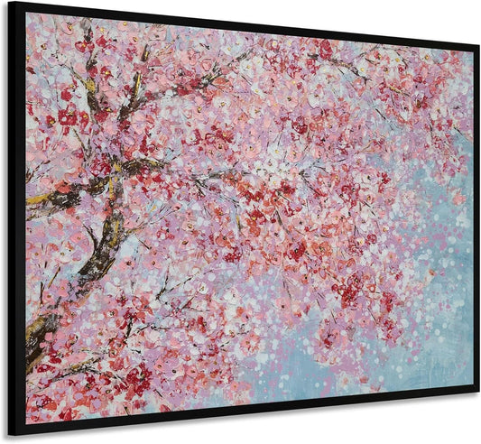 Hand Painted Plum Blossom Canvas Wall Art With Floating Frame
