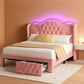 Pink Velvet Upholstered Platform Bed Frame With LEDs