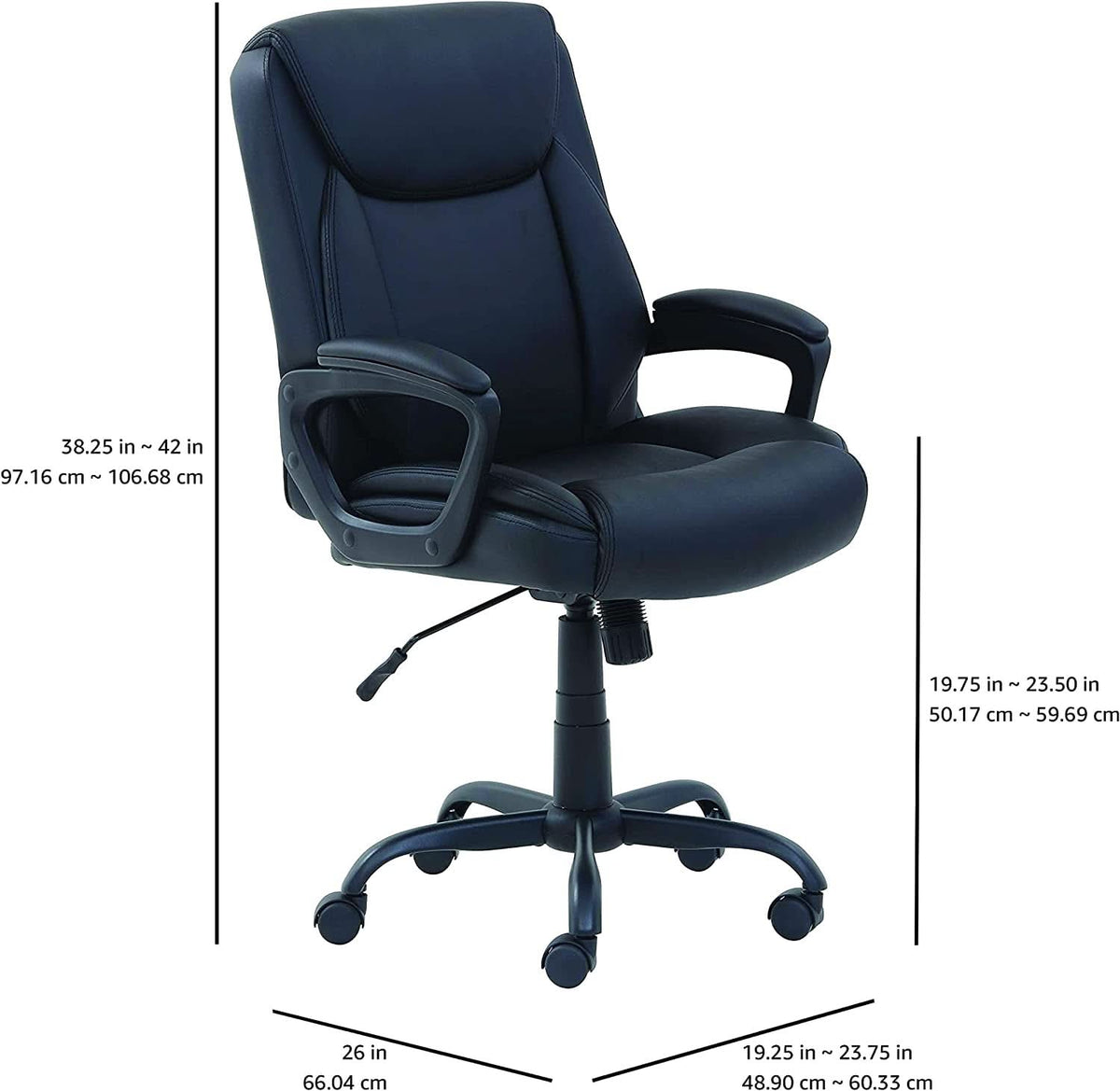 Black PU Mid-Back Office Chair Height Adjustable Ergonomic-2