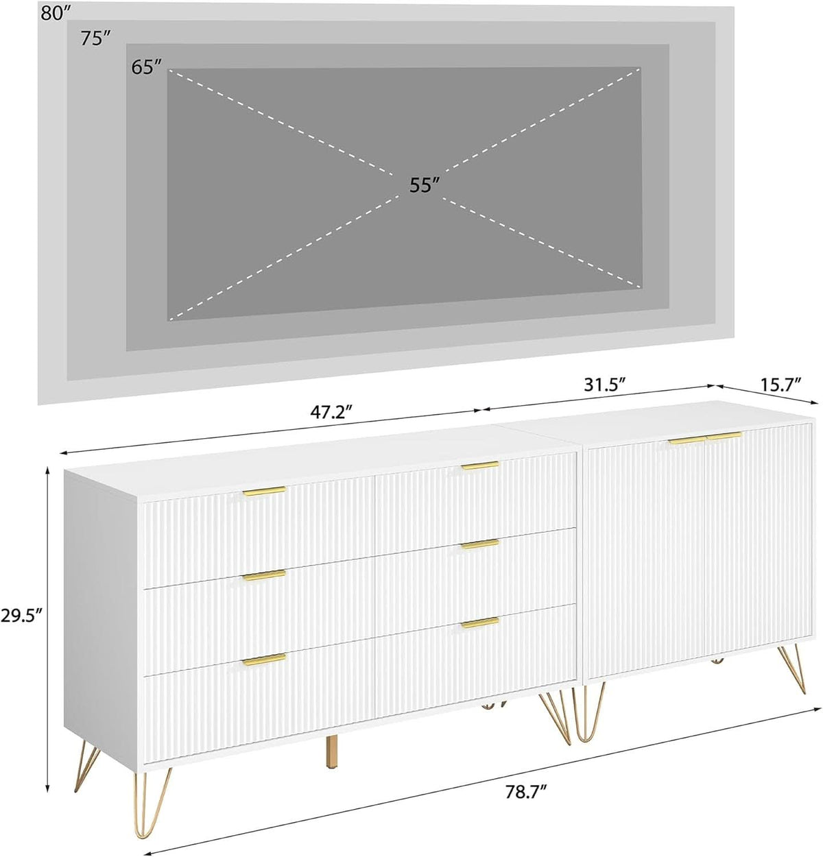 White Fluted TV Stand With Entertainment Center Storage