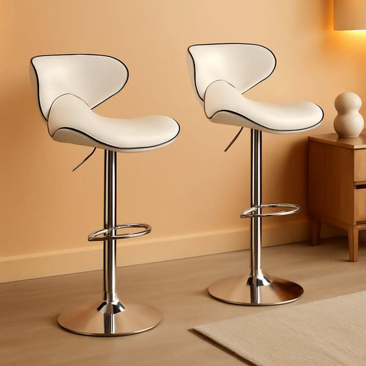 White Cushioned Leatherette Barstool Set Of 2 Adjustable Height Swivel