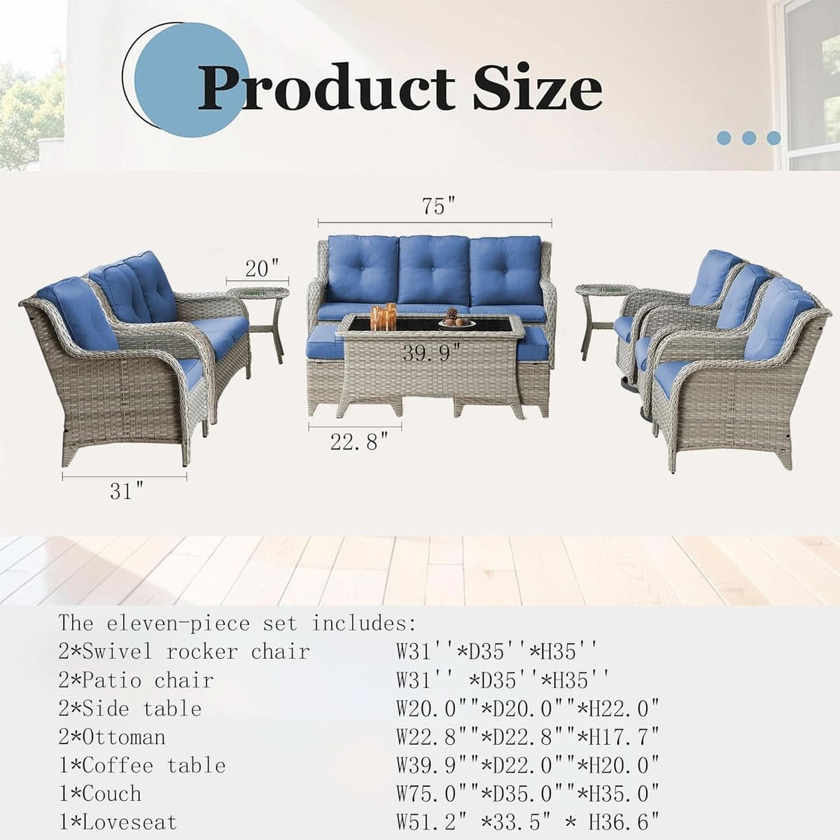 Cozy 11 Piece Outdoor Furniture Set with Swivel Chairs