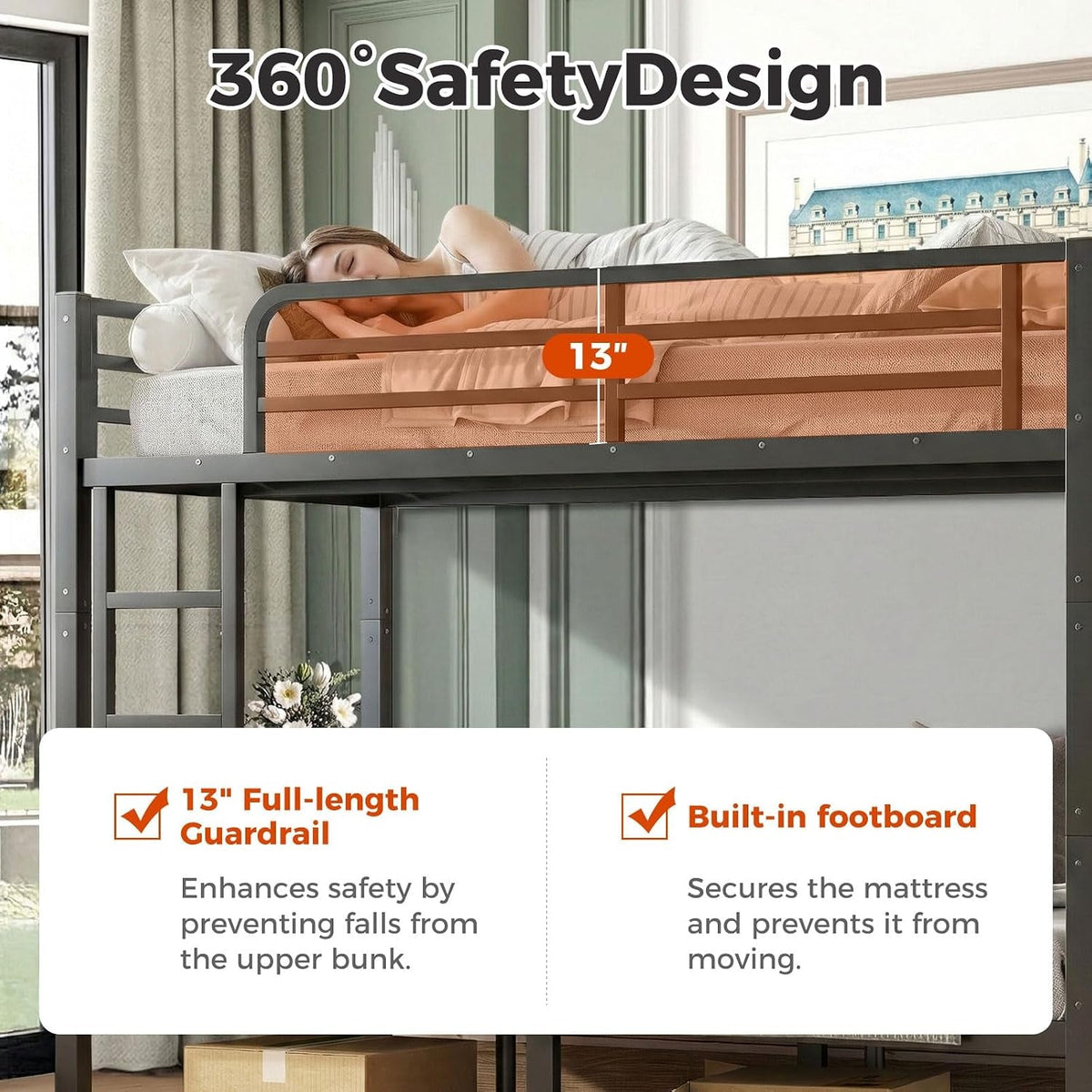 Twin XL Bunk Bed Frame Space Saving Sturdy Construction