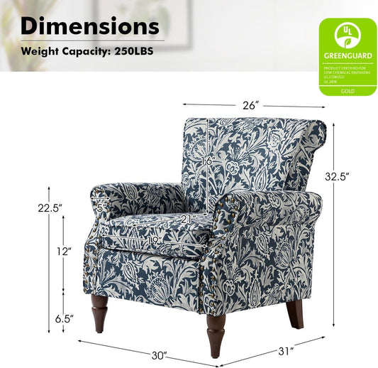 Elegant Floral Wingback Chair With Removable Cushion