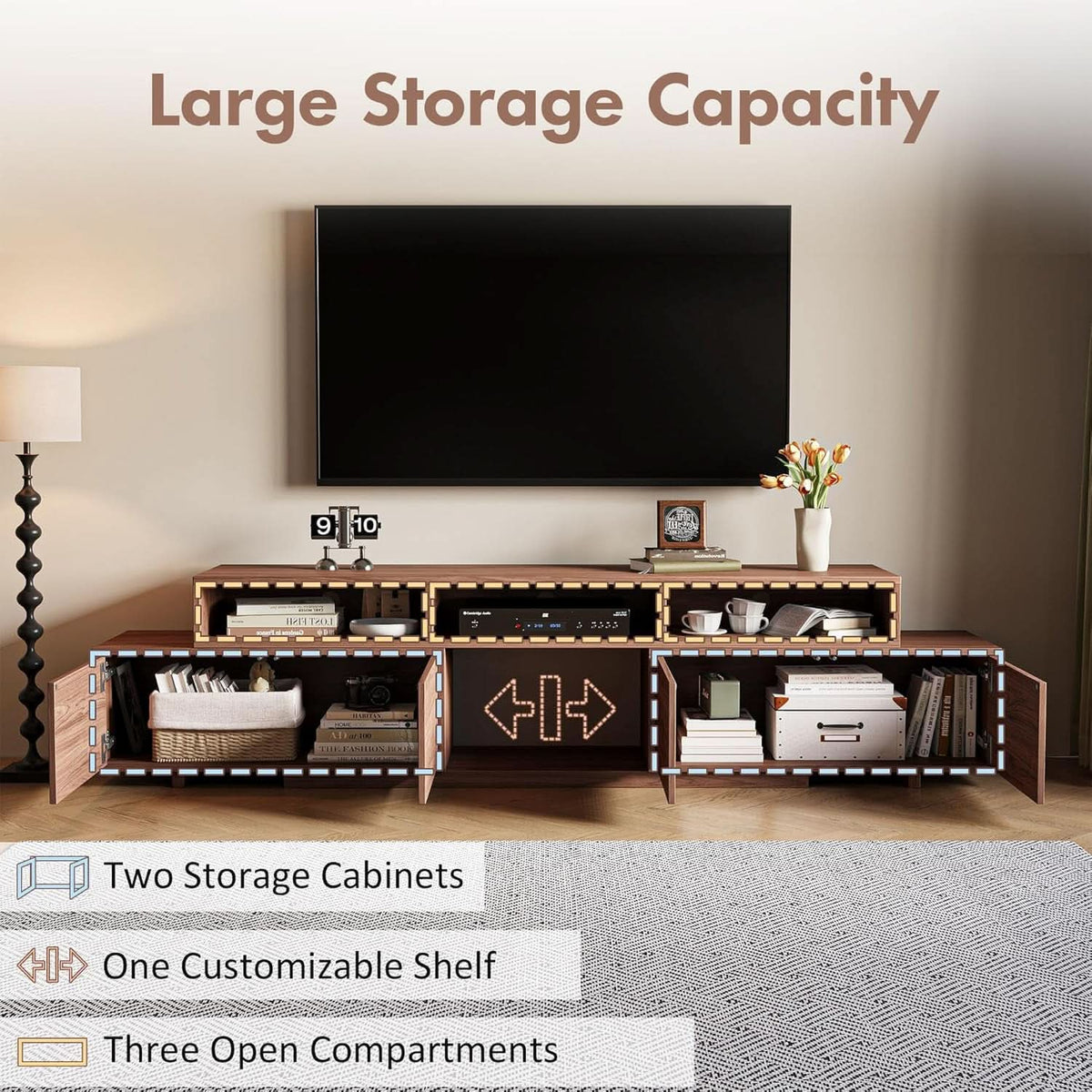 Walnut Extendable Entertainment Center 63 To 94 Inches Wide