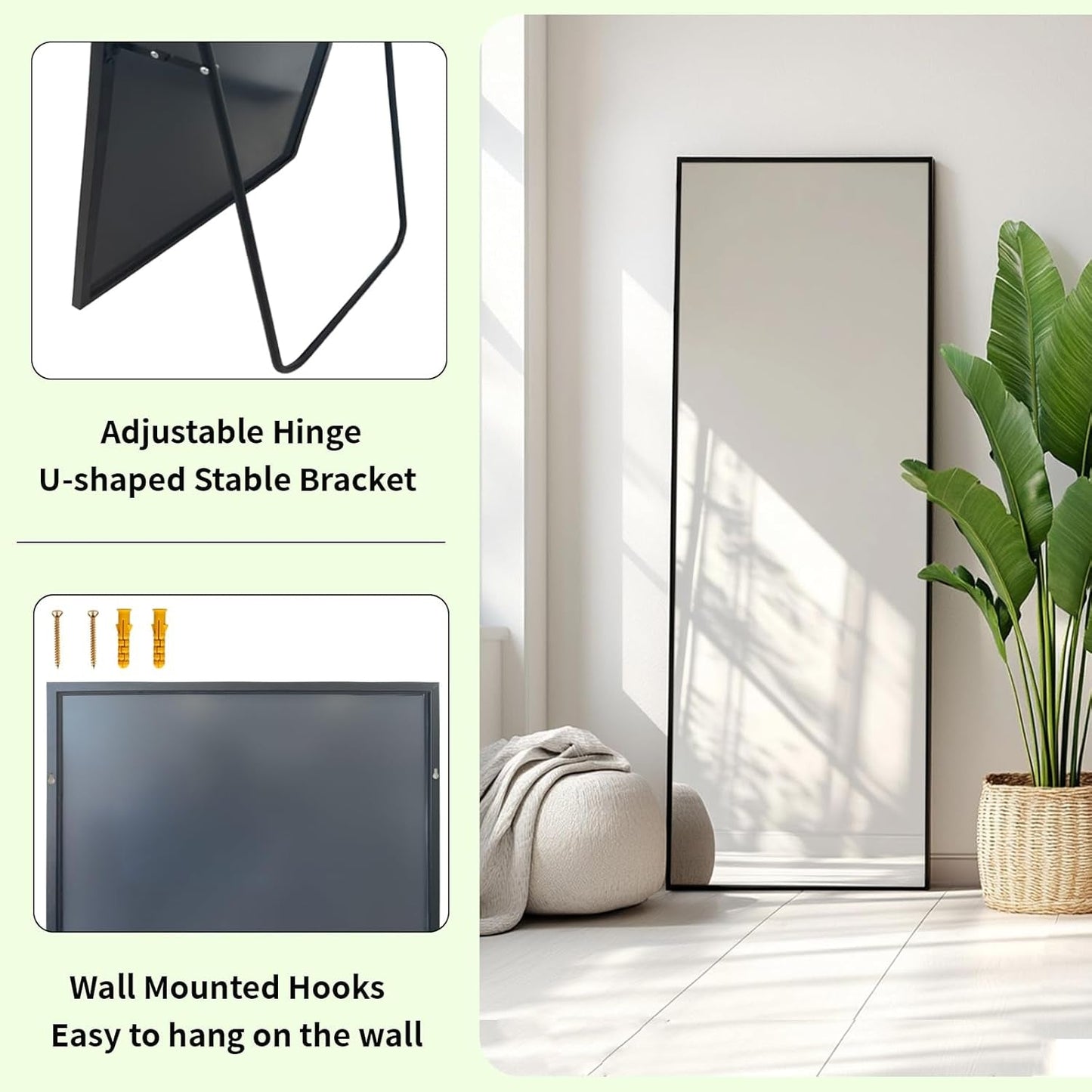 Full Length Mirror 56x16 Inches Reinforced Aluminum