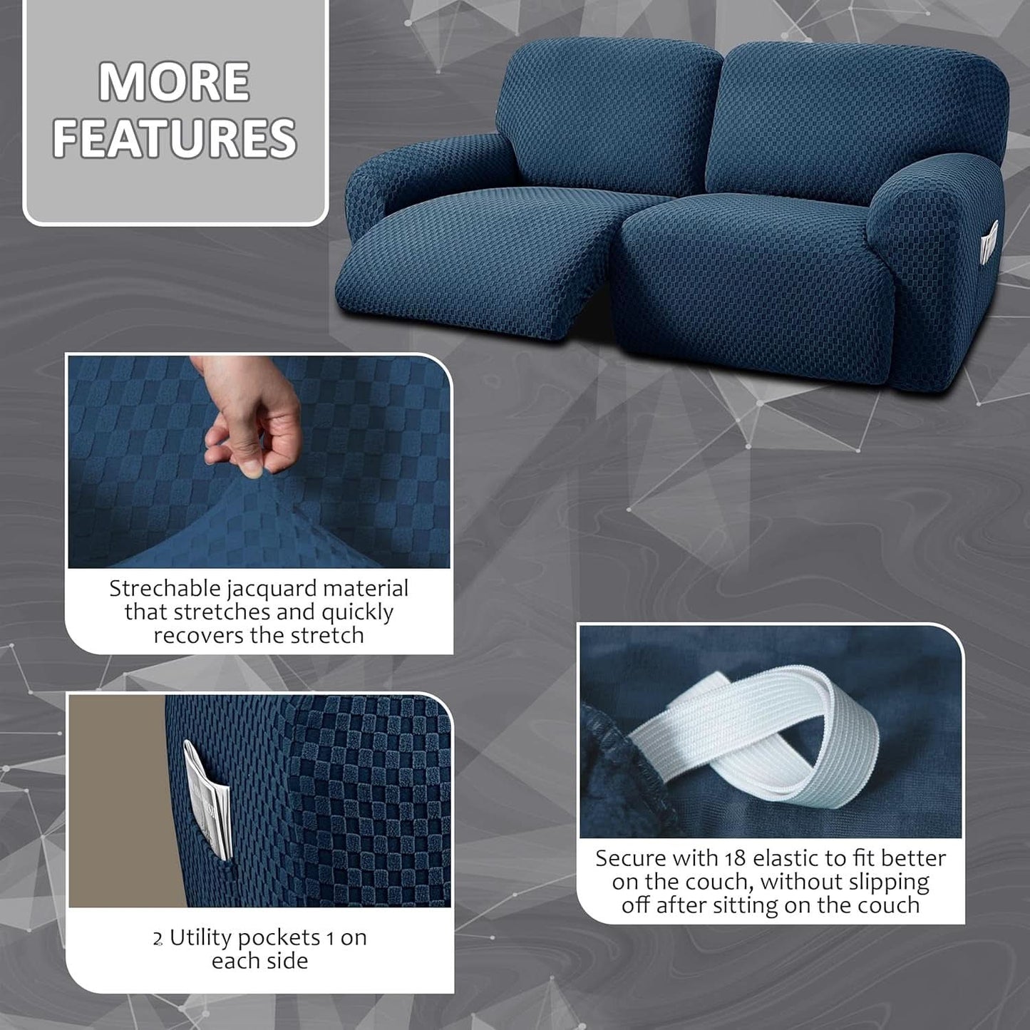 Extra Wide Reclining Loveseat Slipcover Navy Jacquared