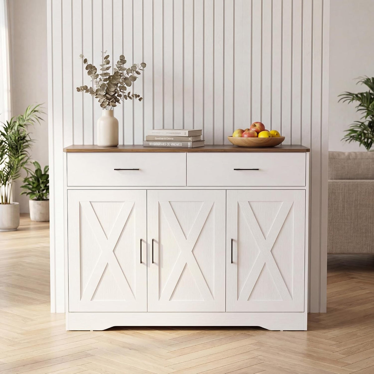 White 42 Inch Farmhouse Barn Door Sideboard Cabinet