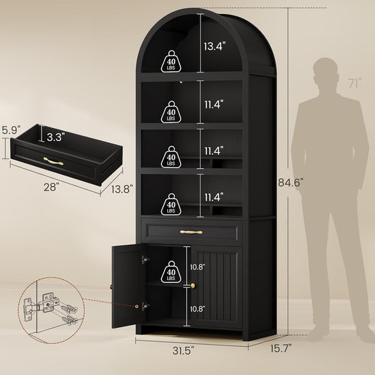 Modern Arched Black Bookcase With Adjustable Shelves