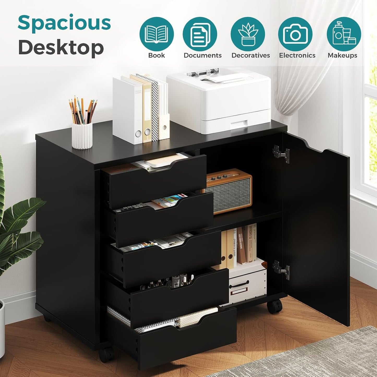 5-Drawer Rolling File Cabinet With Locking Casters