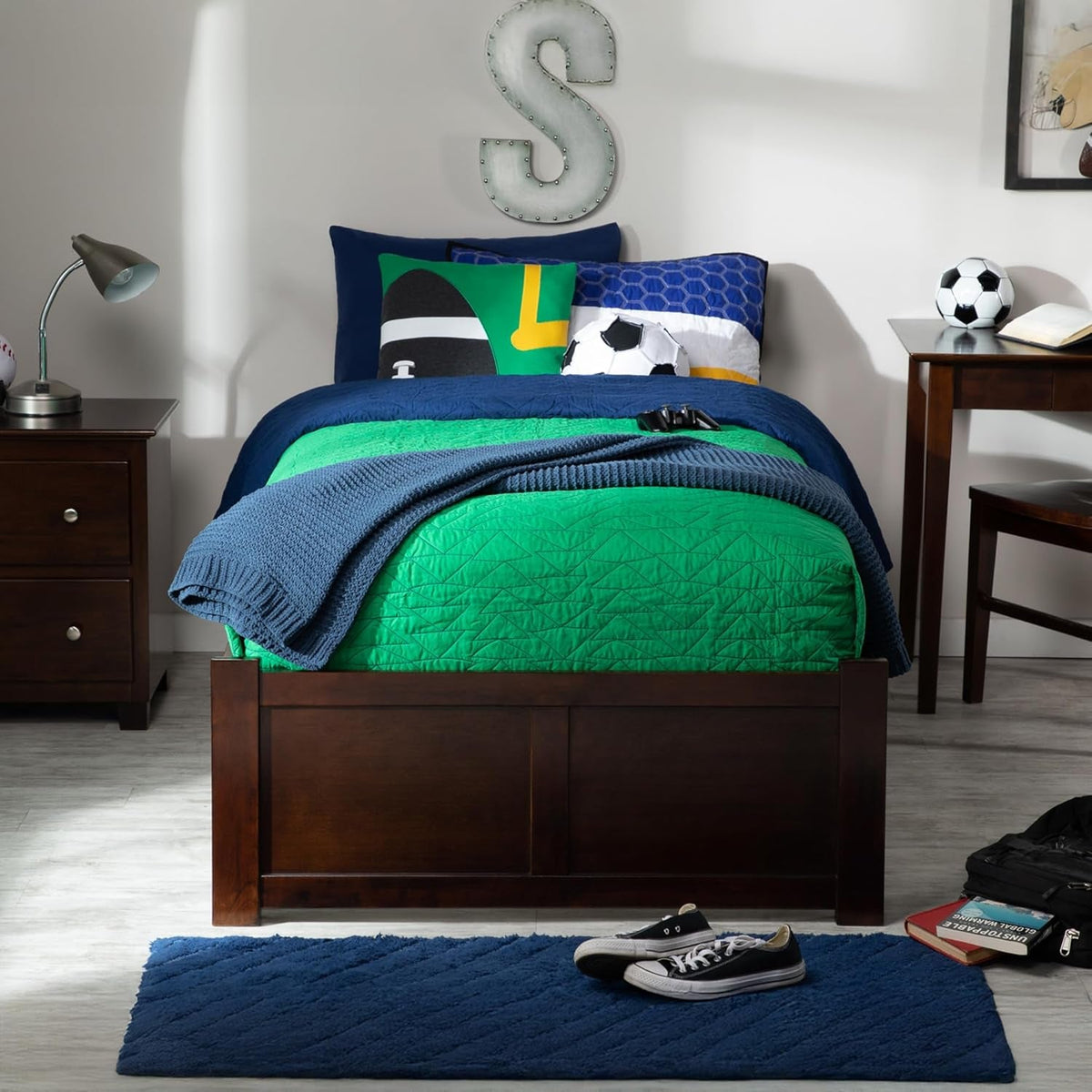 Twin XL Platform Bed With Authentic Walnut Finish Drawers
