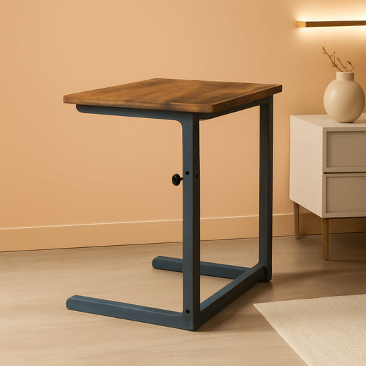 Height-Adjustable C-Shaped Sofa Table Walnut Brown
