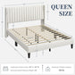 Queen Upholstered Platform Bed With Beige Headboard