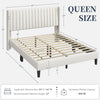 Queen Upholstered Platform Bed With Beige Headboard