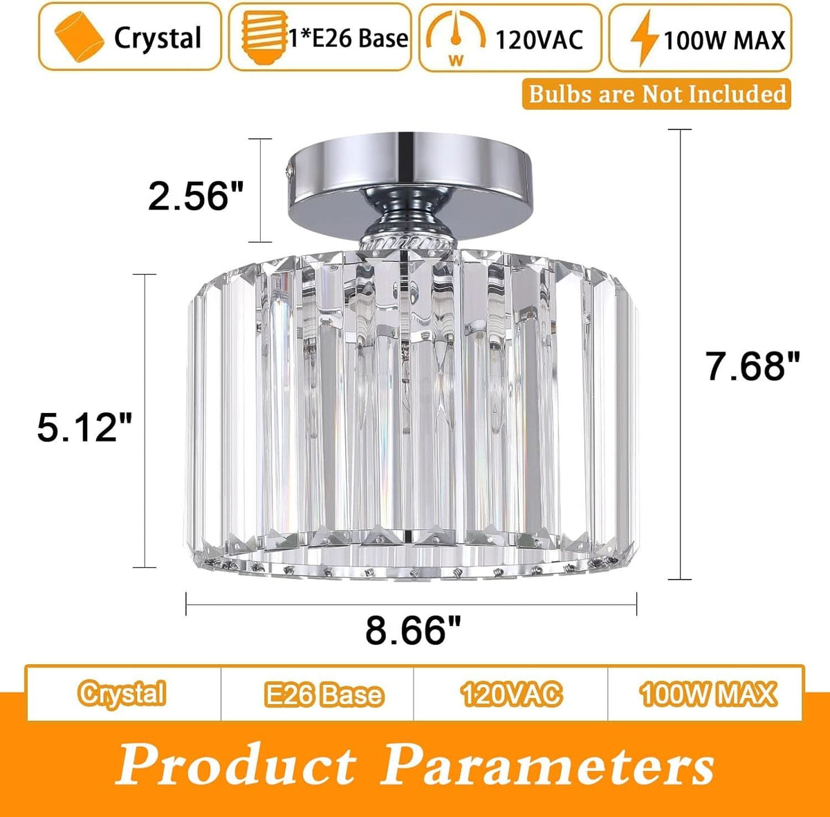 Semi Flush Crystal Chandelier Silver Ceiling Light