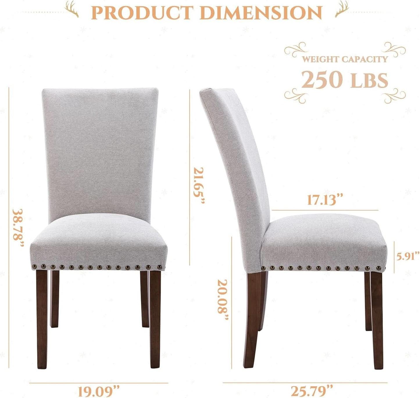 Parsons Upholstered Dining Chairs Light Grey Nailhead