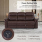 Power Recliner Sofa Set With LED Leather 3 Piece Brown Living Room