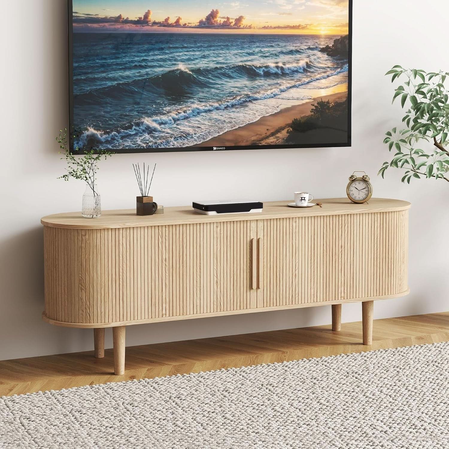 62 Inch TV Stand Entertainment Center With Sliding Door-2