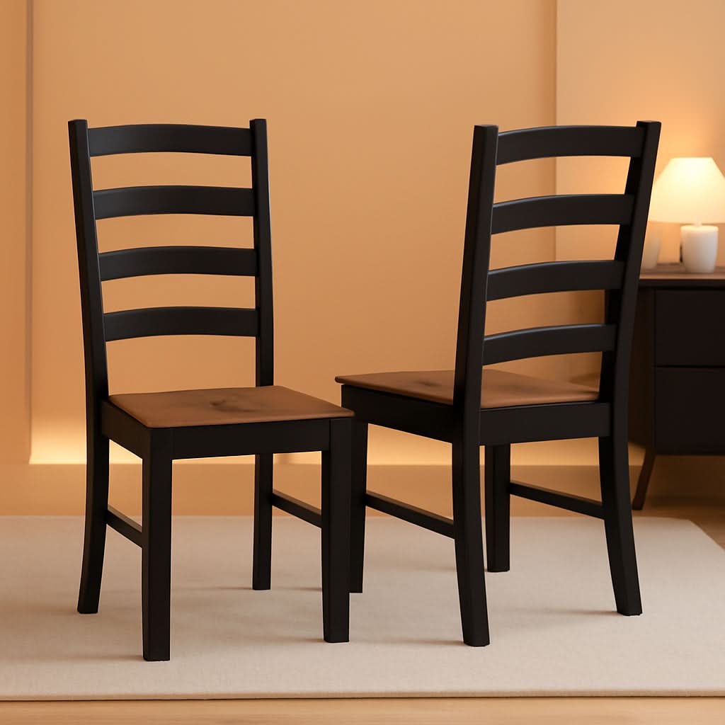 Armless Dining Chair Set 2 Two Tone Black and Brown
