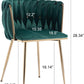 Velvet Dining Chairs Set of 4 With Gold Metal Legs in Green