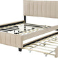 Queen Beige Velvet Upholstered Platform Bed Trundle
