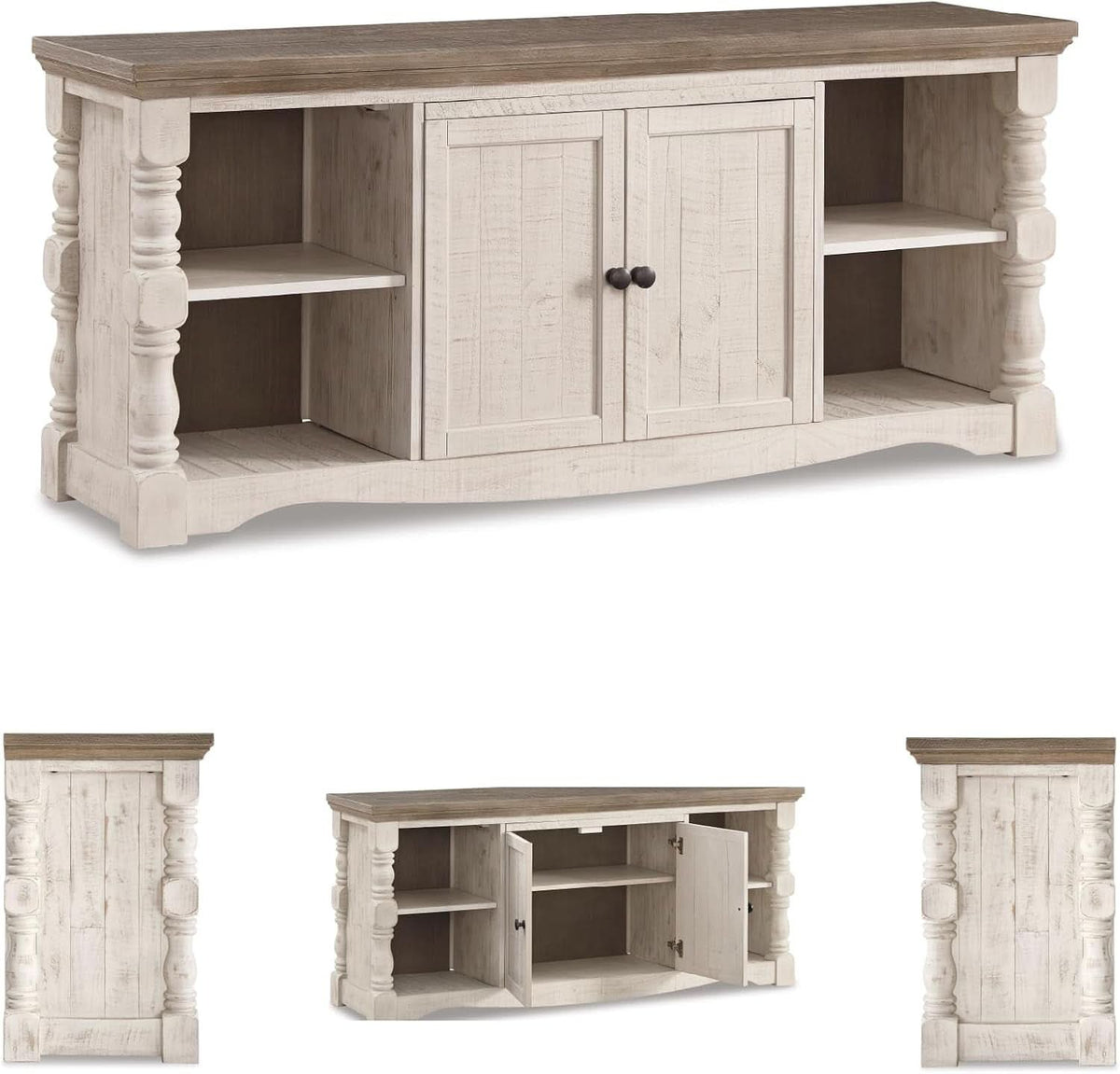 65 Inch Farmhouse TV Stand Timeless White Weathered