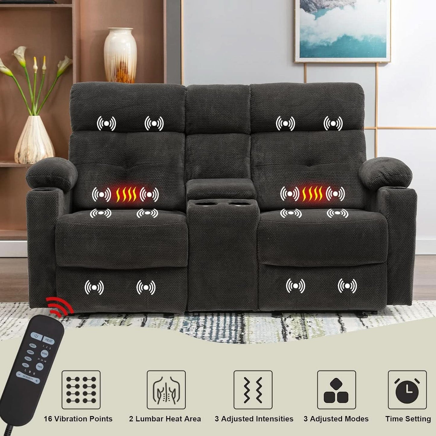 Power Reclining Loveseat With Console Heated Massage
