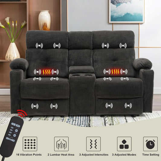 Power Reclining Loveseat With Console Heated Massage