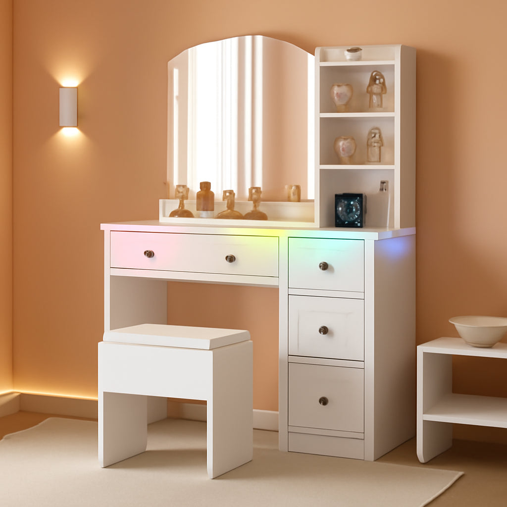 SpaceSaving RGB Vanity Table Illuminated Arc Mirror