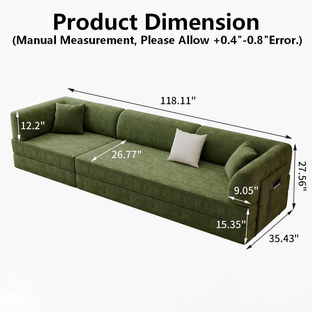 Green Modular Sectional Sofa Bed Removable Ottoman