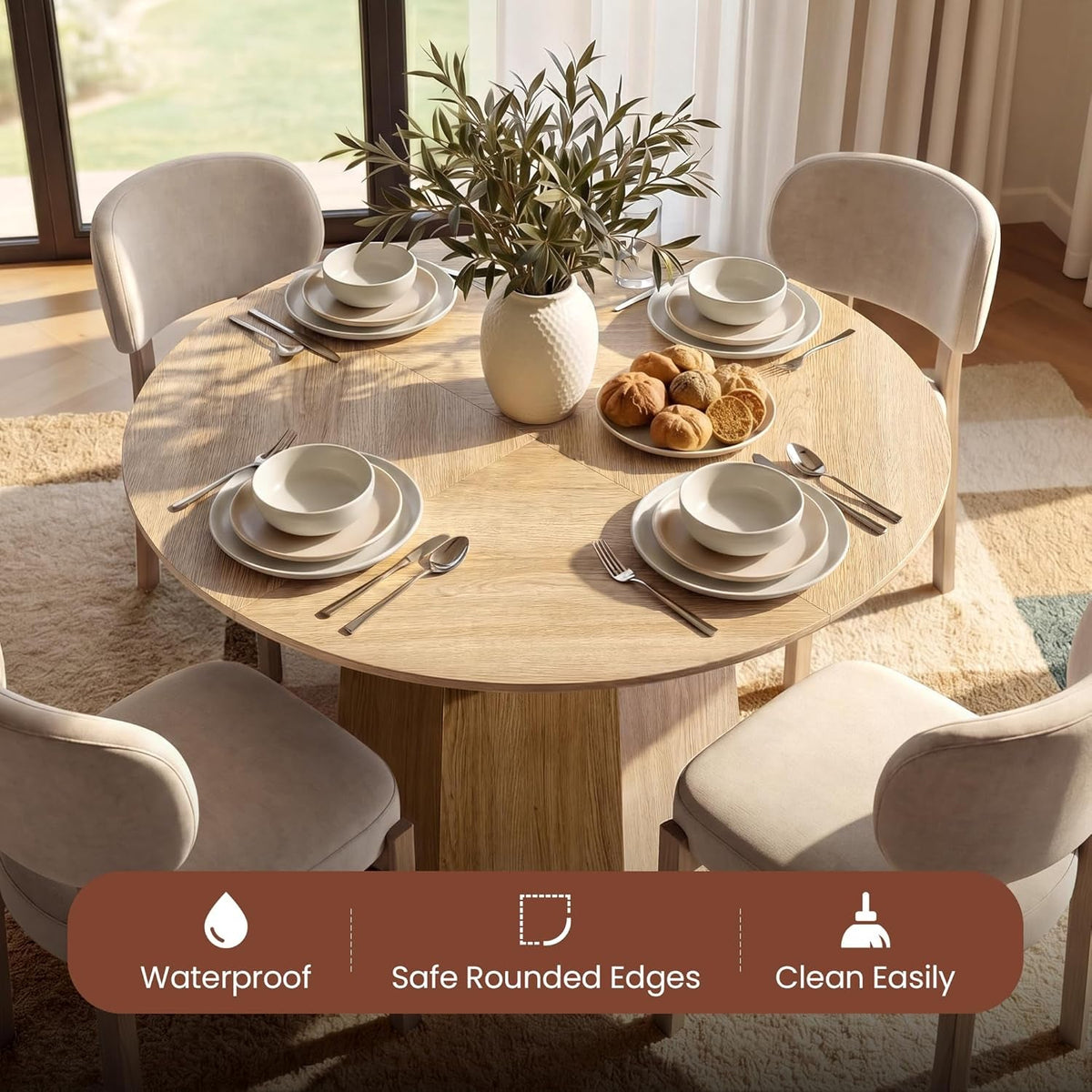 43 Inch Circular Dining Table With Solid Wood Pedestal