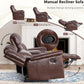 Genuine Leather Manual Overstuffed Loveseat Recliner Brown