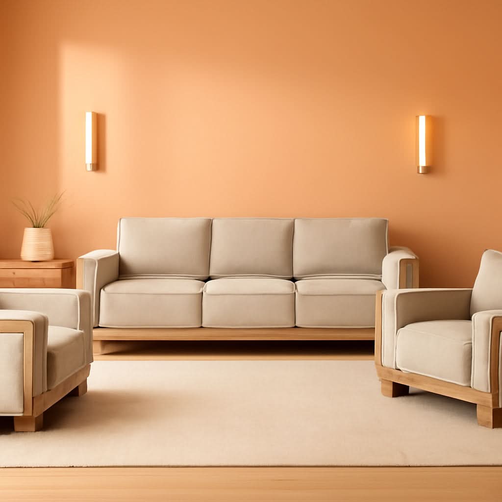 Oran Modern Sofa Set With Track Arms Light Brown Living Room-0