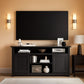 Farmhouse TV Stand Entertainment Center Sliding Doors Black