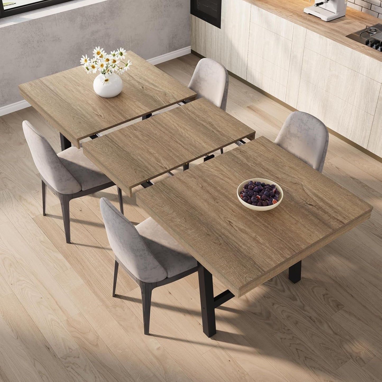 Extendable Dining Table Distressed Steel Heavy Duty