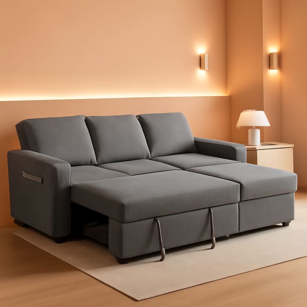 81 Inch Corduroy Velvet GreyTone Sleeper Sofa Pullout