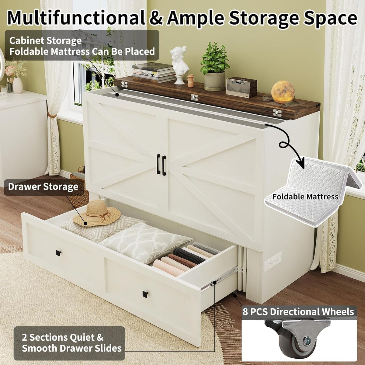 Queen Murphy Bed Featuring Integrated USB Charging