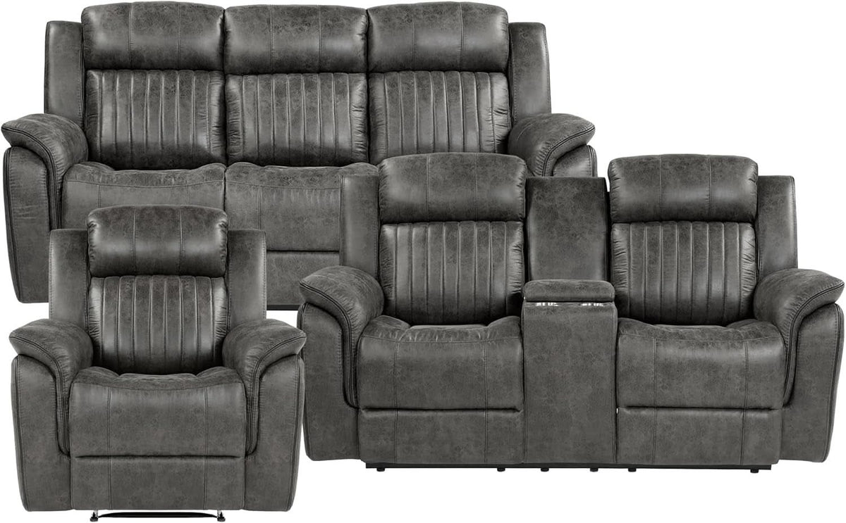 3 Piece Recliner Living Room Set In Brownish Gray Microfiber