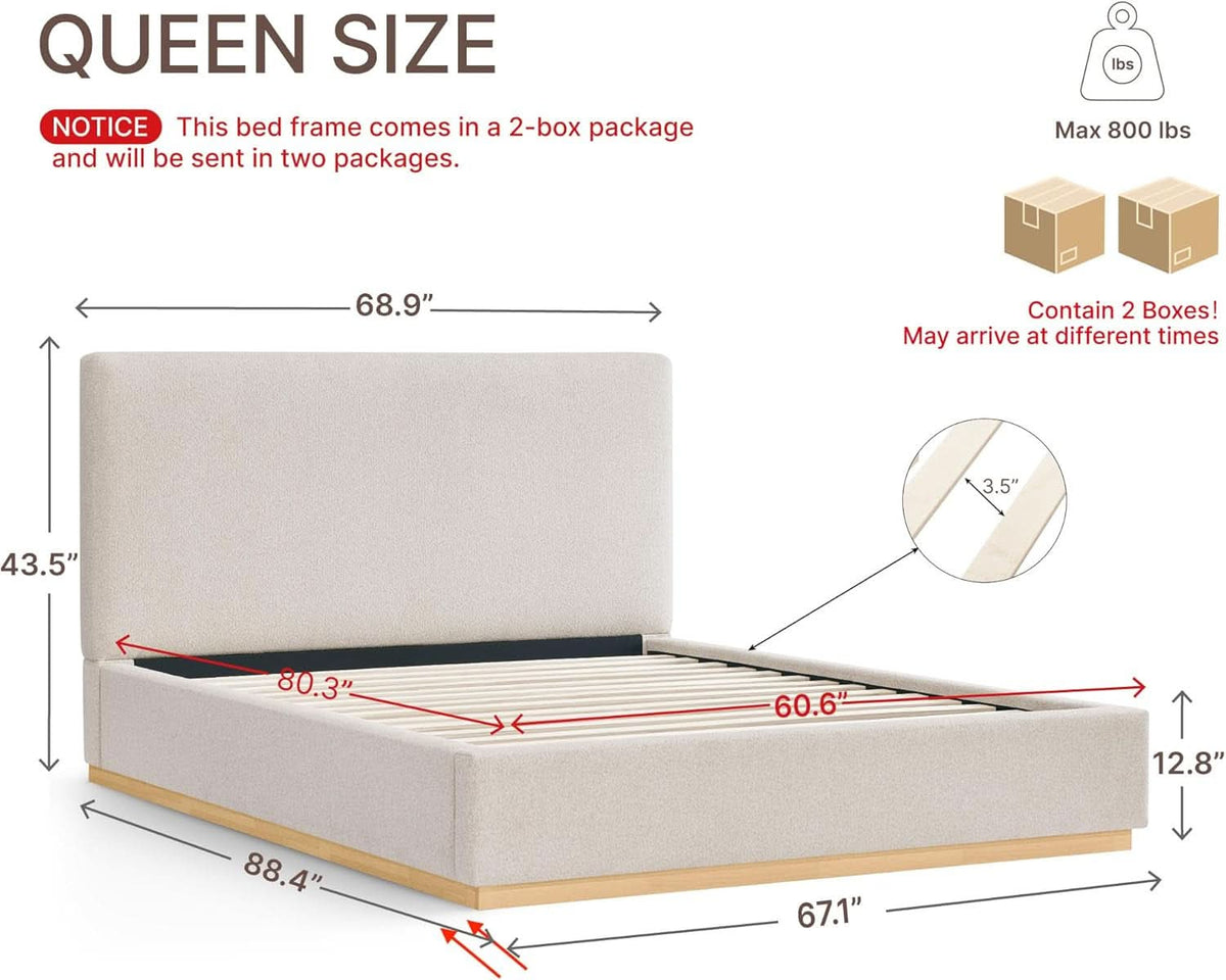Queen Noiseless Upholstered Platform Bed Frame Slats