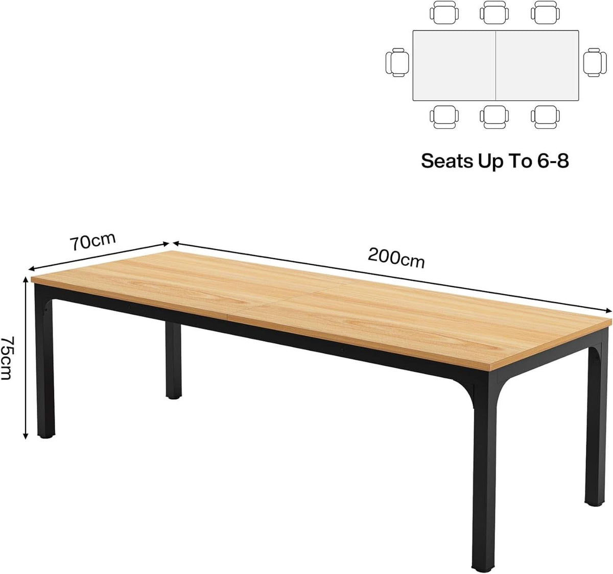78 Inch Rustic Wood Dining Table For 6-8 People Rectangular