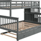 Twin Over Full Bunk Bed With Trundle Storage Shelves Grey