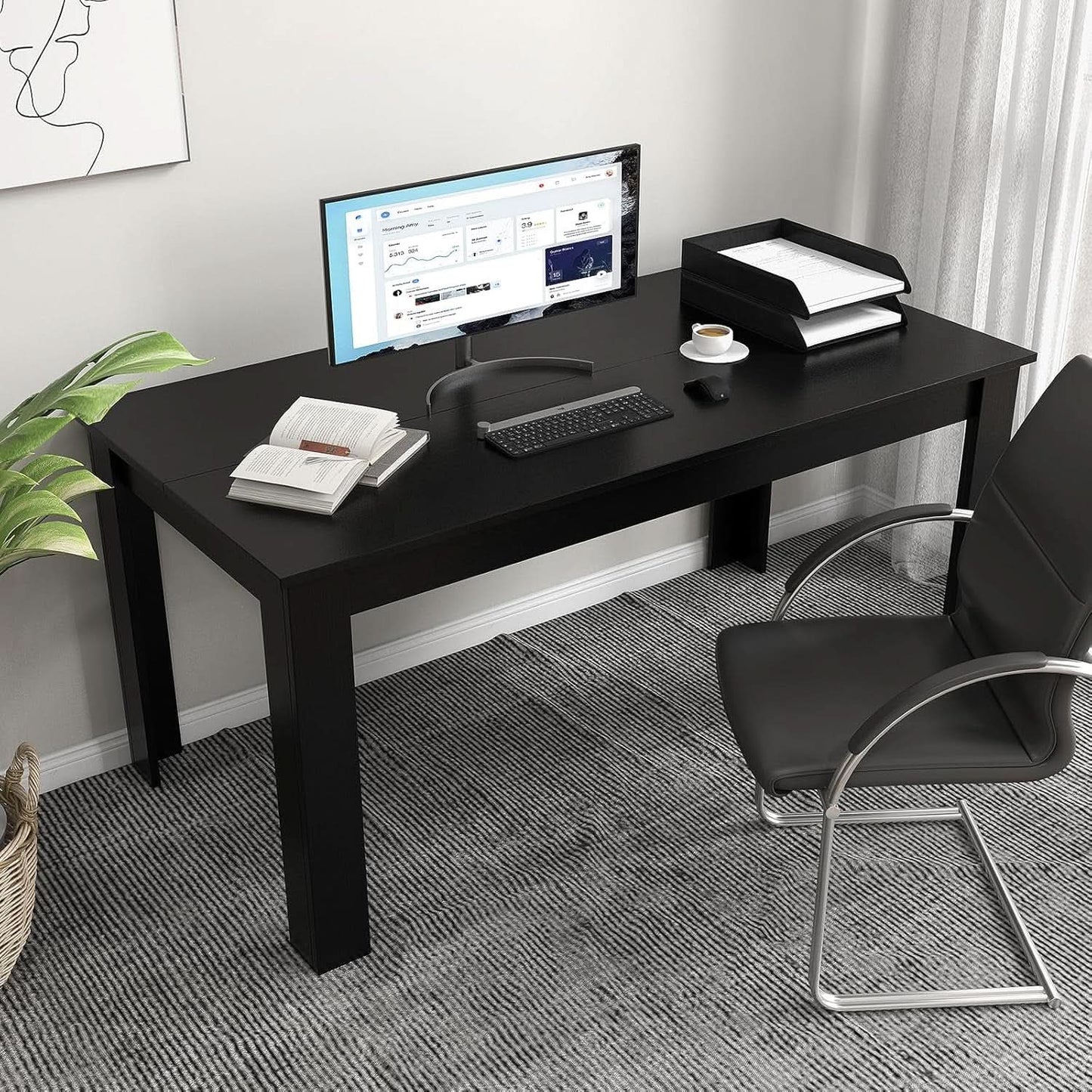 63 Inch Wood Dining Table For Four To Six People Black