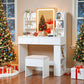 Executive White Vanity Desk Multicolored LED Mirror