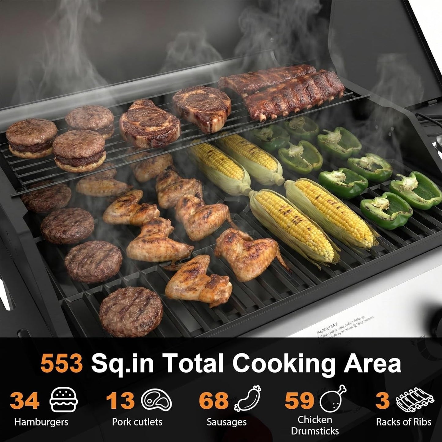 Four Burner Propane Grill 50000 BTU Stainless Steel